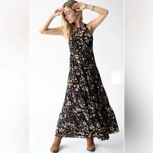 Natural Life HALLE Black Colorful Floral Ruffle
Hem Halter Neck Maxi Dress NWT